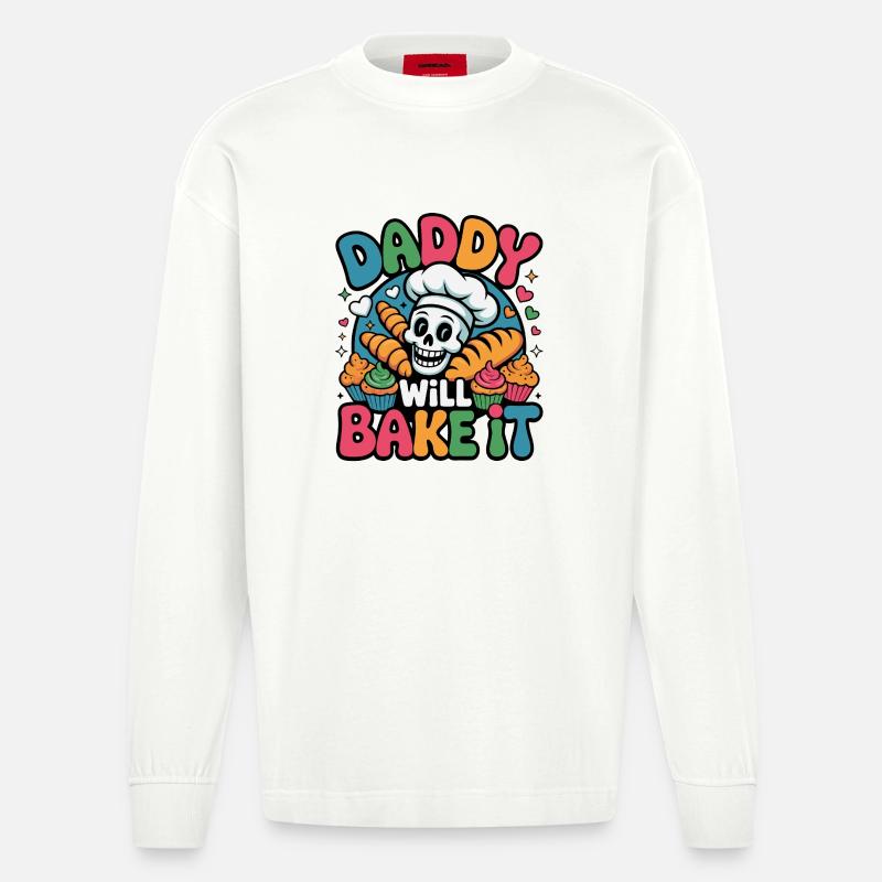 Daddy Will Bake It Skull Bakery - Heavyweight Oversized Organic Langarmshirt Made in EU - OFF WHITE