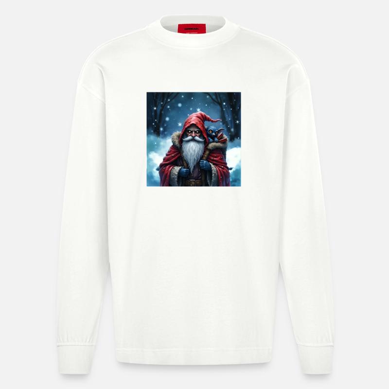 Weihnachtsmann Zauberer mit blauer Katze - Heavyweight Oversized Organic Langarmshirt Made in EU - OFF WHITE