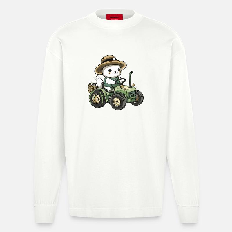 Robbe Tier Traktor Farmer - Heavyweight Oversized Organic Langarmshirt Made in EU - OFF WHITE