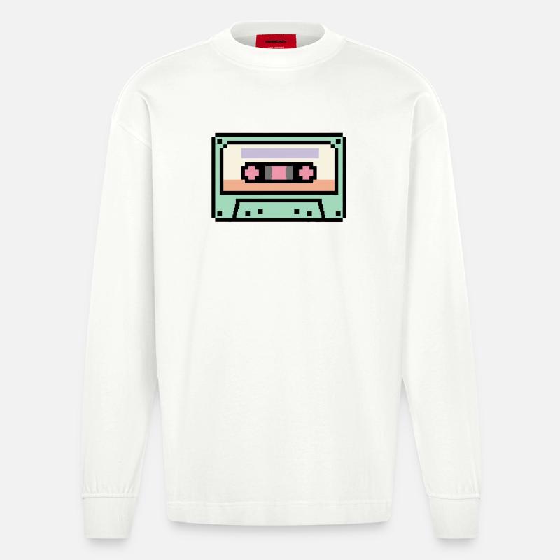 Retro 8-Bit-Pixel-Art-Kassette - Heavyweight Oversized Organic Langarmshirt Made in EU - OFF WHITE