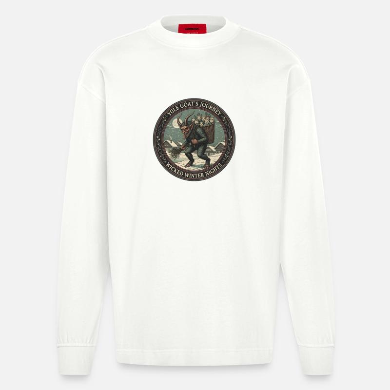 Die Reise der Weihnachtsziege – Böse Winternächte - Heavyweight Oversized Organic Langarmshirt Made in EU - OFF WHITE