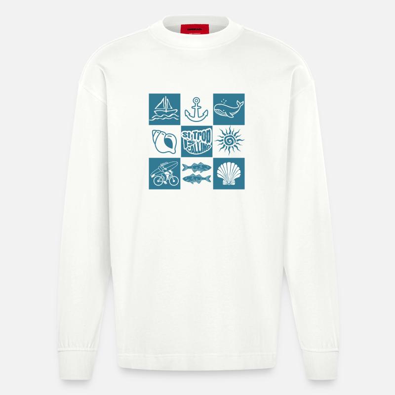 Rufe der ozeanischen nautischen Muster - Heavyweight Oversized Organic Langarmshirt Made in EU - OFF WHITE