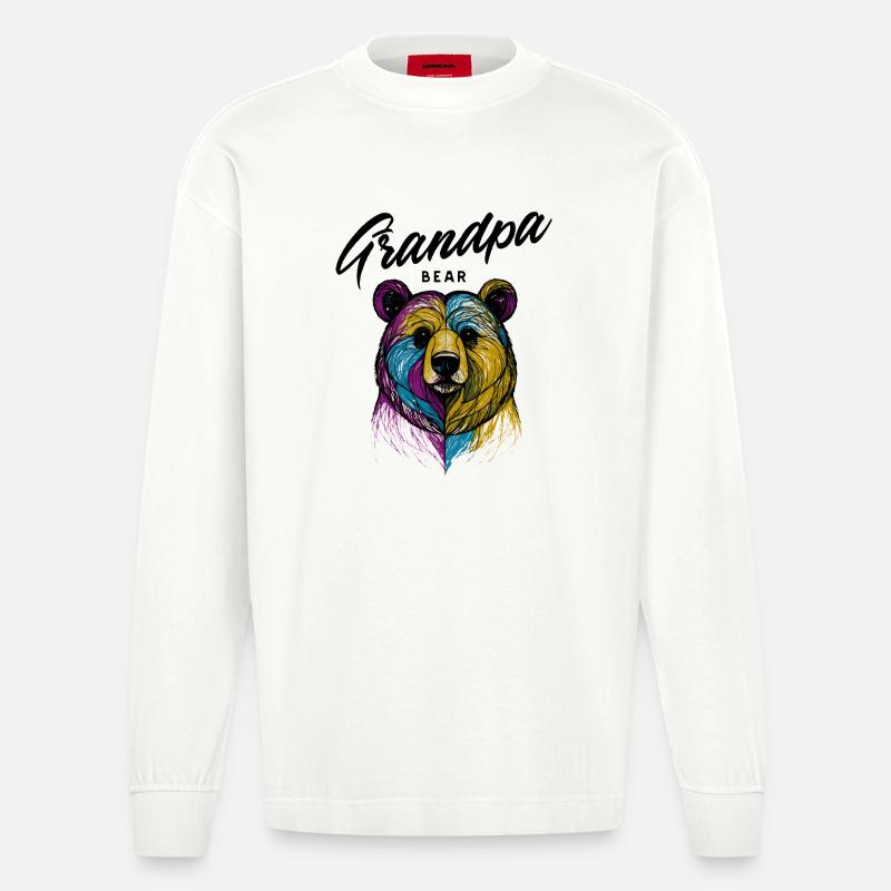 Rainbow Bear Split Opa Bär - Heavyweight Oversized Organic Langarmshirt Made in EU - OFF WHITE