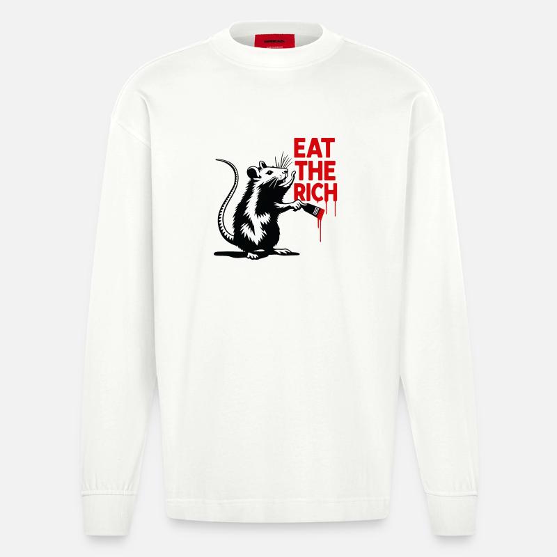 Ratte mit roter Botschaft - Heavyweight Oversized Organic Langarmshirt Made in EU - OFF WHITE