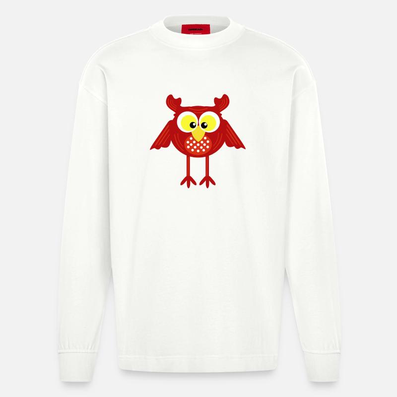 Rote Eule auf langen Beinen - Heavyweight Oversized Organic Langarmshirt Made in EU - OFF WHITE