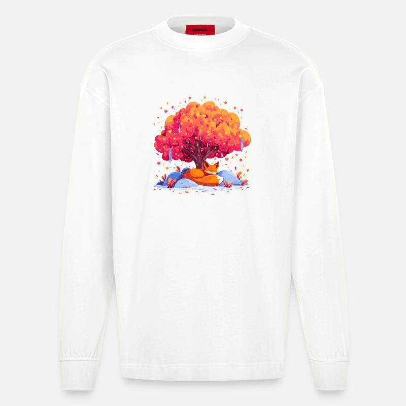 Fuchs unter Herbstbaum - Heavyweight Oversized Organic Langarmshirt Made in EU - OFF WHITE