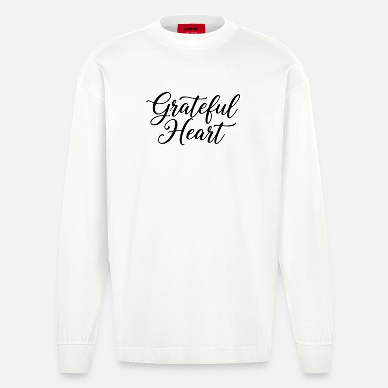 Grateful Heart Script - Heavyweight Oversized Organic Langarmshirt Made in EU - OFF WHITE