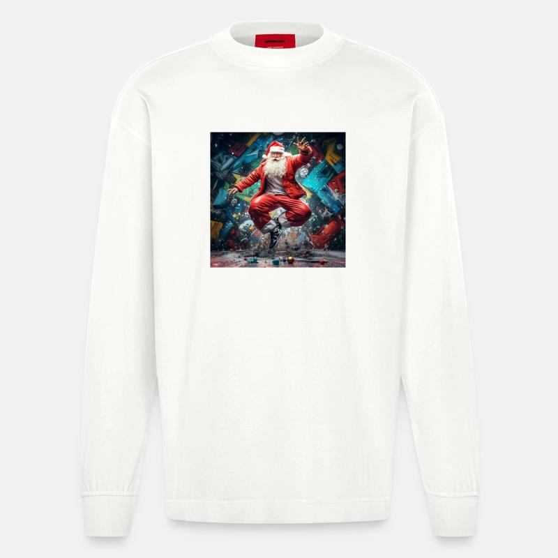 Weihnachtsmann Graffiti Sprung Breakdance - Heavyweight Oversized Organic Langarmshirt Made in EU - OFF WHITE