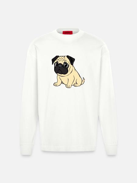 Pug Dogs T-shirt Gift Christmas - Heavyweight Oversized Organic Longsleeve Shirt Made in EU - OFF WHITE
