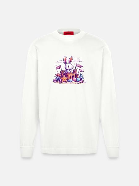 Bunny on the beach sandcastle - Heavyweight Oversized Organic Longsleeve Shirt Made in EU - OFF WHITE
