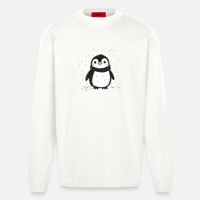 Joyeuses manchots, mignons manchots de Noël - Manches longues bio épais oversize fabriqué en UE - OFF WHITE