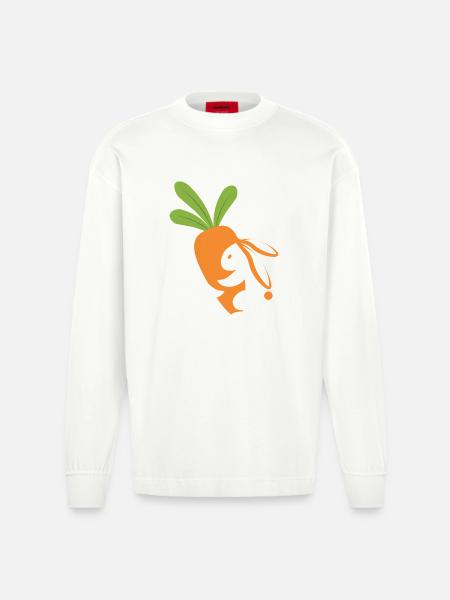 Karottenlächelndes Maskottchen - Heavyweight Oversized Organic Langarmshirt Made in EU - OFF WHITE