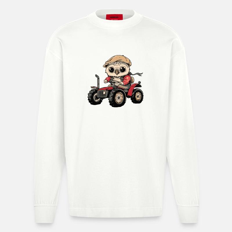 Eule Traktor Farmer - Heavyweight Oversized Organic Langarmshirt Made in EU - OFF WHITE