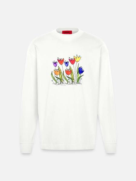 Fleur - Manches longues bio épais oversize fabriqué en UE - OFF WHITE