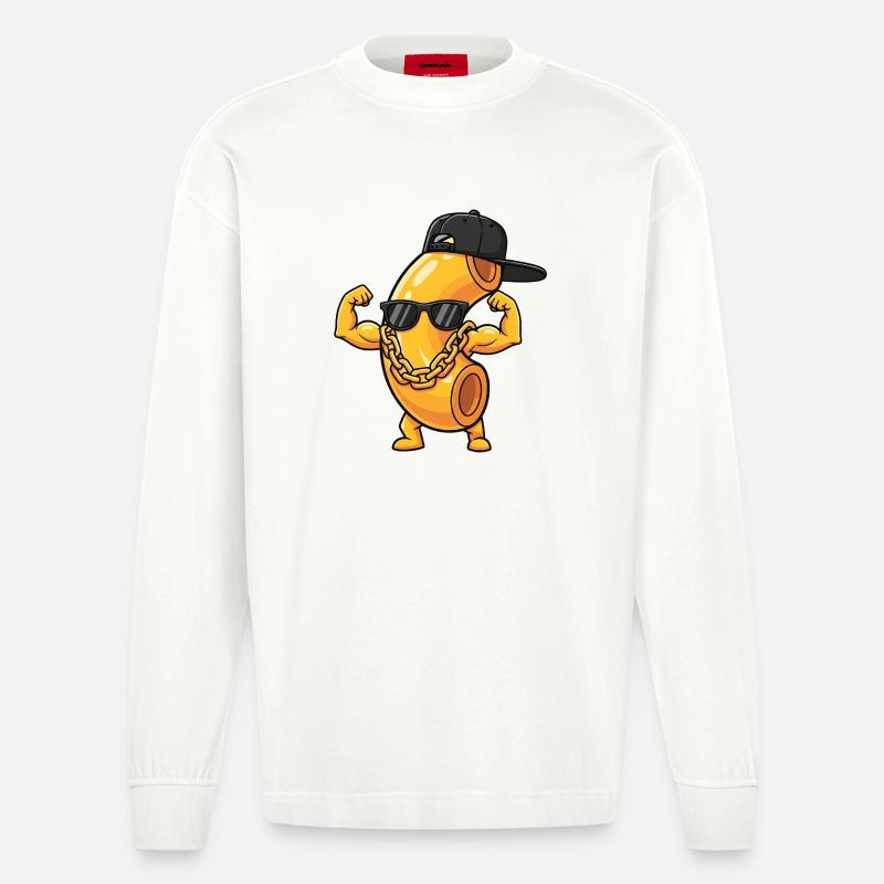 Mac n Cheese lustige Geschenkidee - Heavyweight Oversized Organic Langarmshirt Made in EU - OFF WHITE