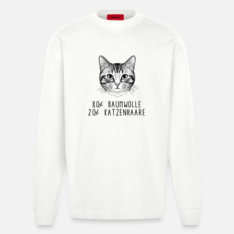 Witziges Katzenhaar Baumwolle Spruch Design - Heavyweight Oversized Organic Langarmshirt Made in EU - OFF WHITE