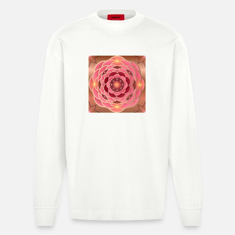 Hell goldene roséfarbene Mandalas - Heavyweight Oversized Organic Langarmshirt Made in EU - OFF WHITE