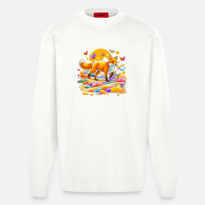 Farbexplosionsfuchs im Farbenmeer - Heavyweight Oversized Organic Langarmshirt Made in EU - OFF WHITE