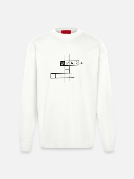 Lunatic with 3 letters - Heavyweight Oversized Organic Longsleeve Shirt Made in EU - OFF WHITE