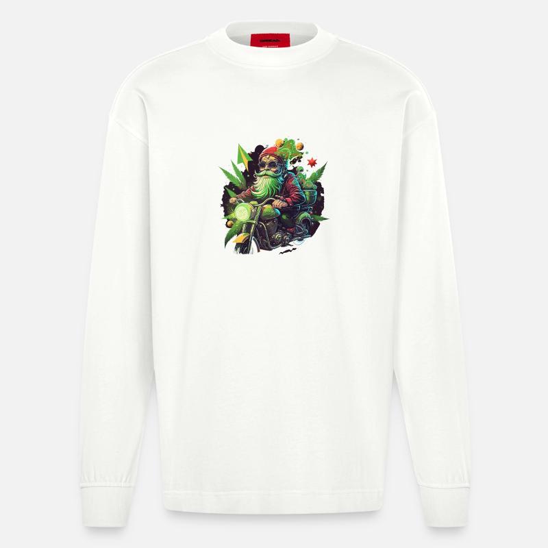 Biker Gnom mit Grasblättern - Heavyweight Oversized Organic Langarmshirt Made in EU - OFF WHITE