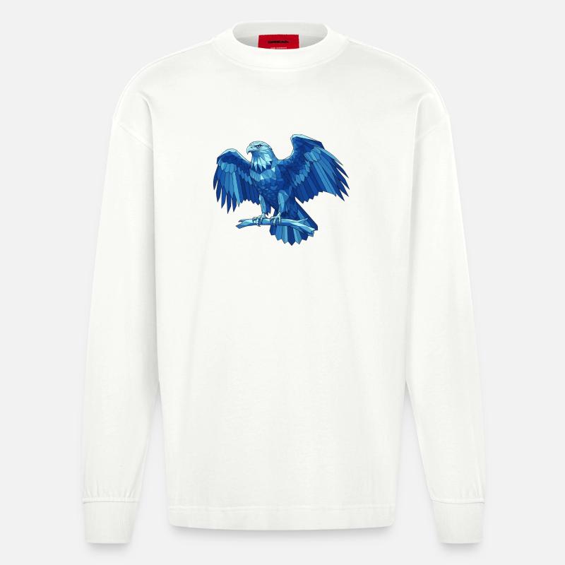 Aigle bleu géométrique avec épée - Manches longues bio épais oversize fabriqué en UE - OFF WHITE