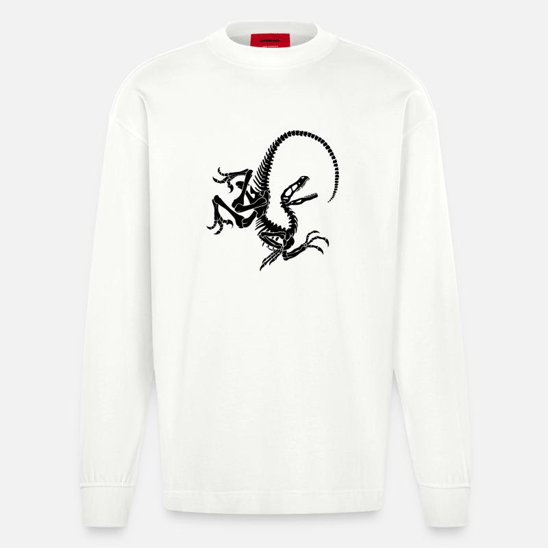 Raptor Skeleton - Heavyweight Oversized Organic Longsleeve Shirt Made in EU - OFF WHITE