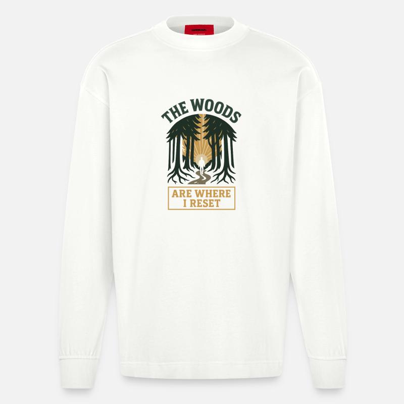 Forest Walk Overthinker Mental Reset - Heavyweight Oversized Organic Langarmshirt Made in EU - OFF WHITE