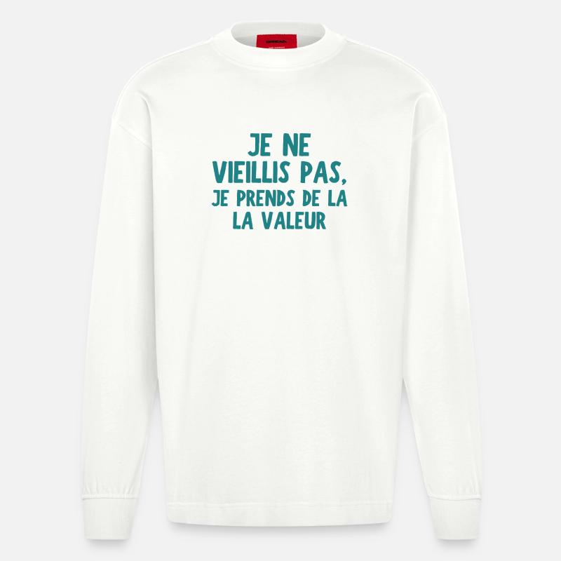 Ich nehme Werthumor - Heavyweight Oversized Organic Langarmshirt Made in EU - OFF WHITE