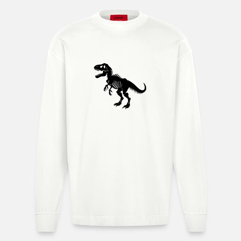 T-rex fossil - Heavyweight Oversized Organic Longsleeve Shirt Made in EU - OFF WHITE
