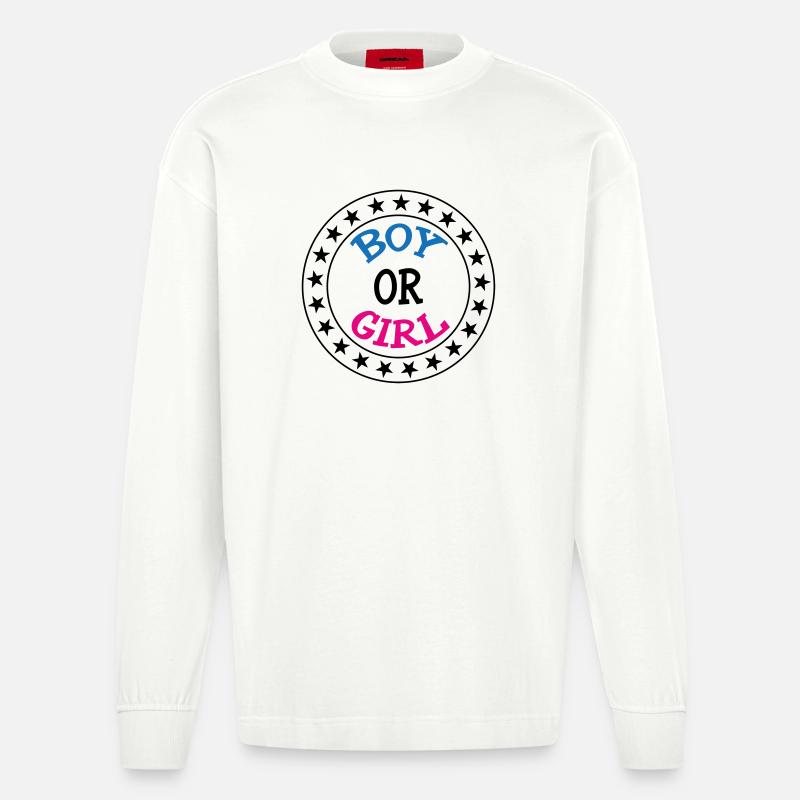 Junge oder Mädchen? Schwangerschaftsgeburt Schwanger - Heavyweight Oversized Organic Langarmshirt Made in EU - OFF WHITE