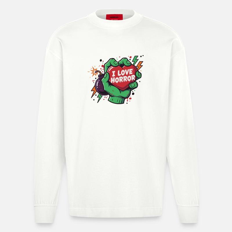 HorrorHerz in Zombiehand - Heavyweight Oversized Organic Langarmshirt Made in EU - OFF WHITE