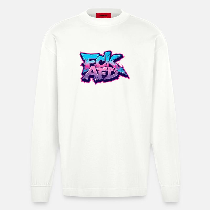 Déclaration Graffiti Antifa - Manches longues bio épais oversize fabriqué en UE - OFF WHITE