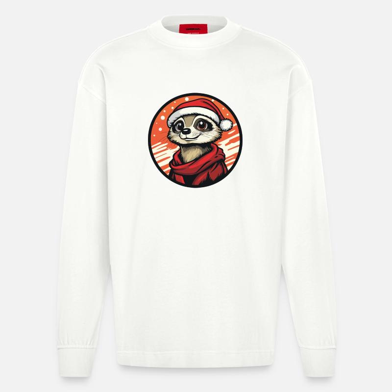 Erdmännchen  mit Santa-Hut - Heavyweight Oversized Organic Langarmshirt Made in EU - OFF WHITE