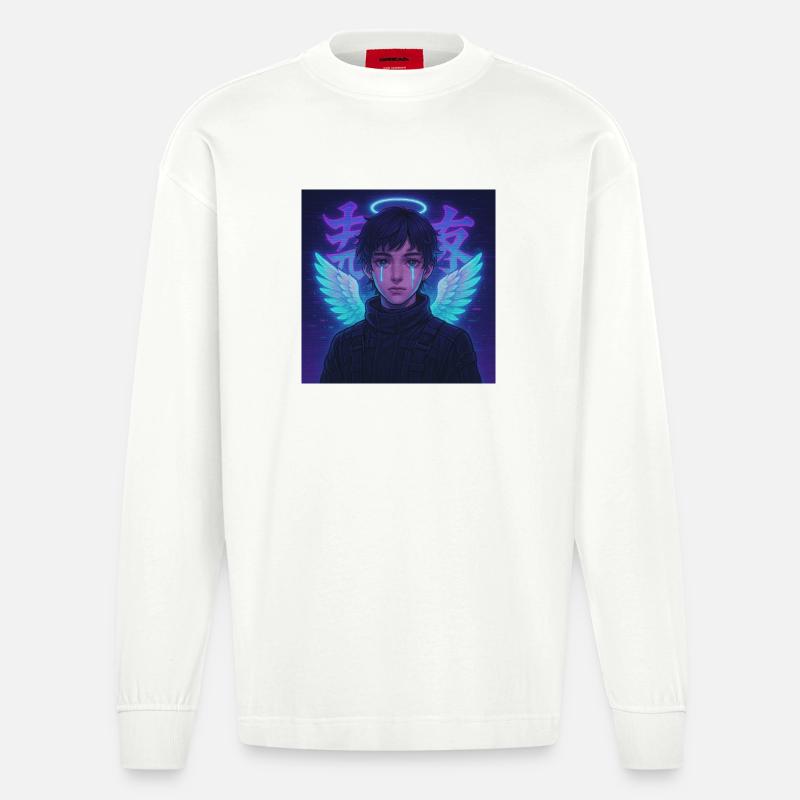 Cyberpunk Angel E-Boy Y2K Synthwave Art - Heavyweight Oversized Organic Langarmshirt Made in EU - OFF WHITE