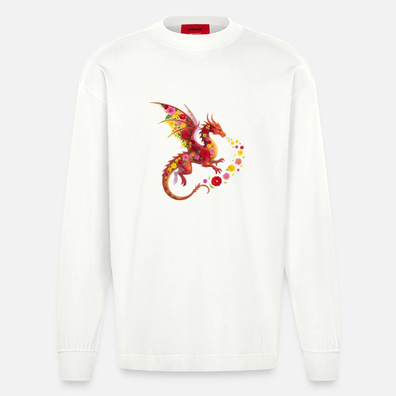Drache Blume - Heavyweight Oversized Organic Langarmshirt Made in EU - OFF WHITE