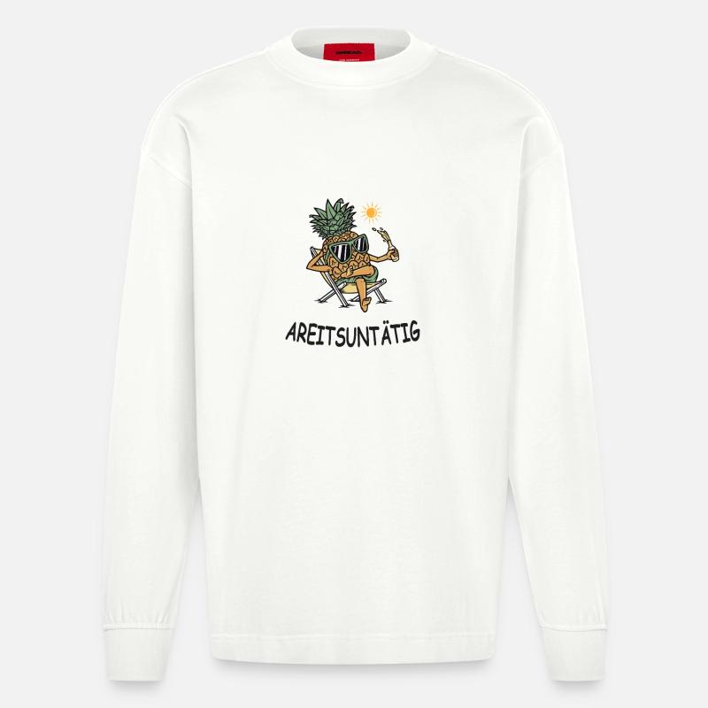 Arbeitsuntätig – Lustige Ananas im Urlaubsmodus - Heavyweight Oversized Organic Langarmshirt Made in EU - OFF WHITE