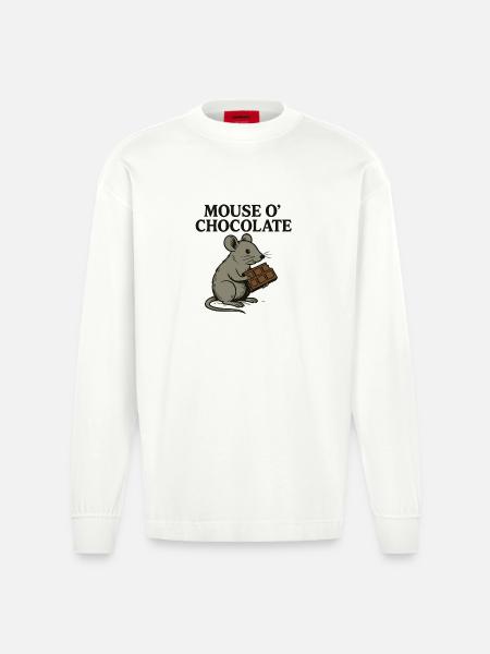 Mouse o'Chocolate Pun Mouse Chocolate - Heavyweight Oversized Organic Longsleeve Shirt Made in EU - OFF WHITE