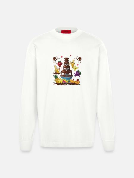 Chocolate Fountain Fruit Friends Design - Heavyweight Oversized Organic Longsleeve Shirt Made in EU - OFF WHITE