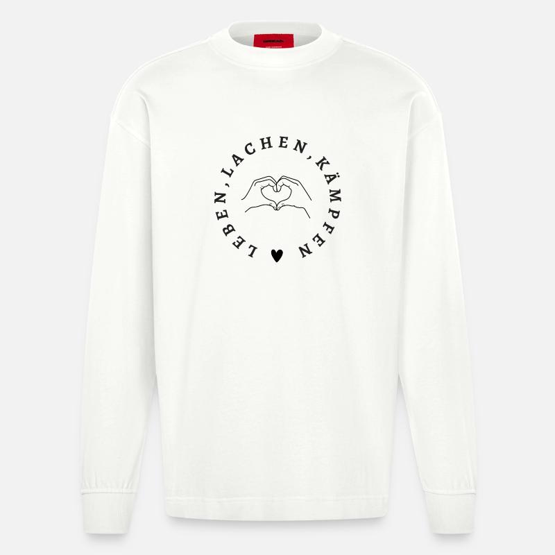 Leben Lachen Kämpfen – Starkes Statement Design - Heavyweight Oversized Organic Langarmshirt Made in EU - OFF WHITE