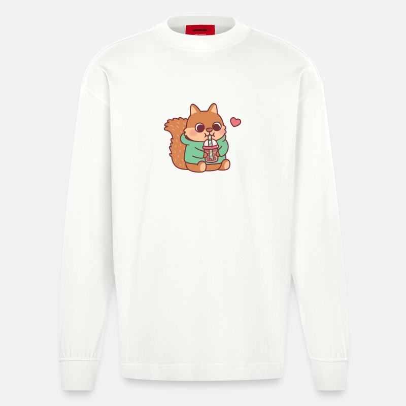 Süßes Eichhörnchen liebt Boba-Tee - Heavyweight Oversized Organic Langarmshirt Made in EU - OFF WHITE