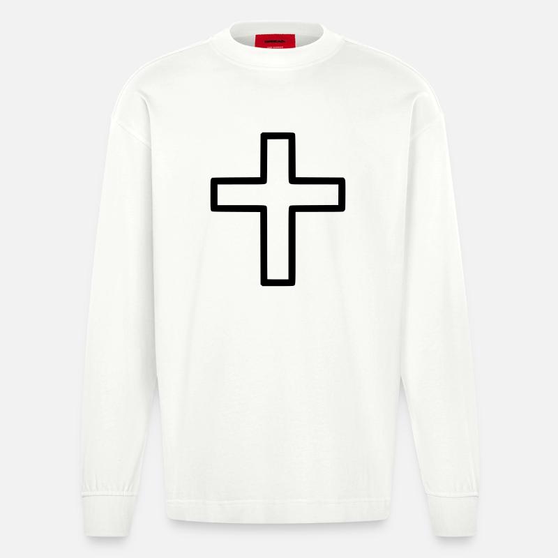 Dickes Kreuz Outline Comic Symbol - Heavyweight Oversized Organic Langarmshirt Made in EU - OFF WHITE