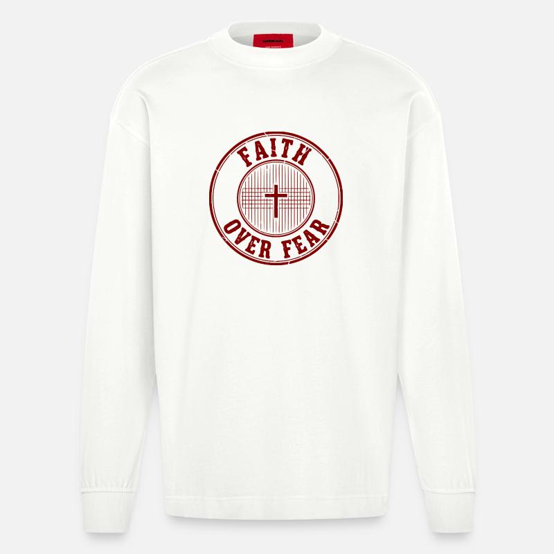 Glaube über Angst Emblem - Heavyweight Oversized Organic Langarmshirt Made in EU - OFF WHITE