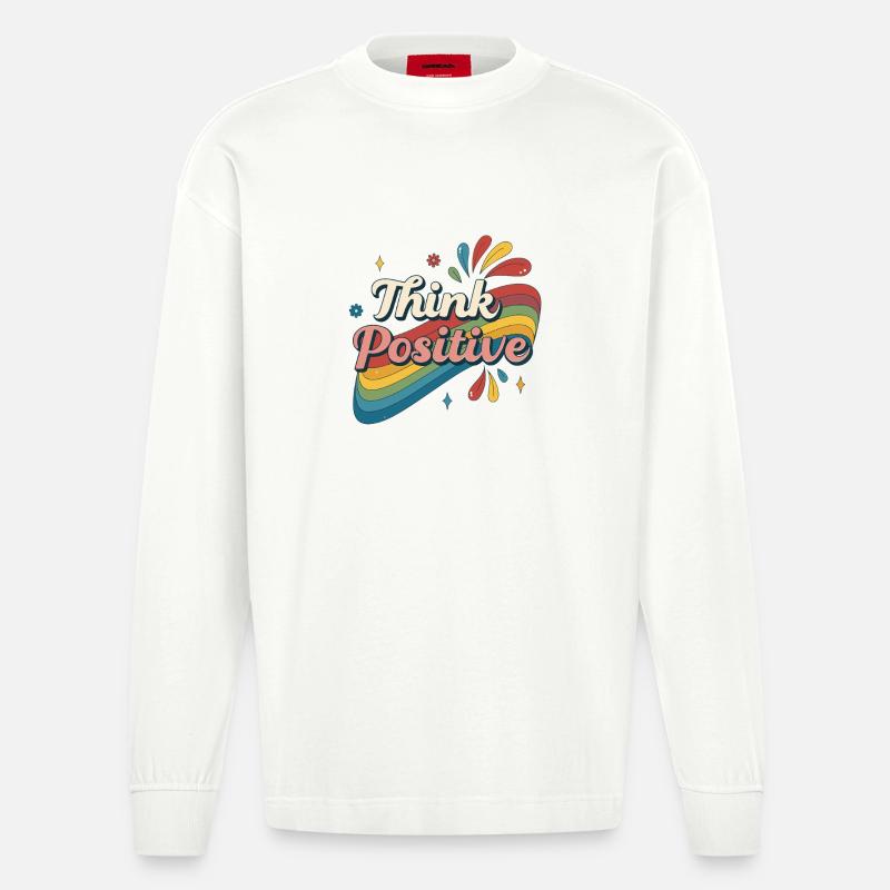 Denken Sie an den positiven Regenbogen - Heavyweight Oversized Organic Langarmshirt Made in EU - OFF WHITE
