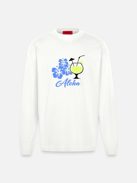 Aloha Hibiscus Tropical Drink - Heavyweight Oversized Organic Longsleeve Shirt Made in EU - OFF WHITE
