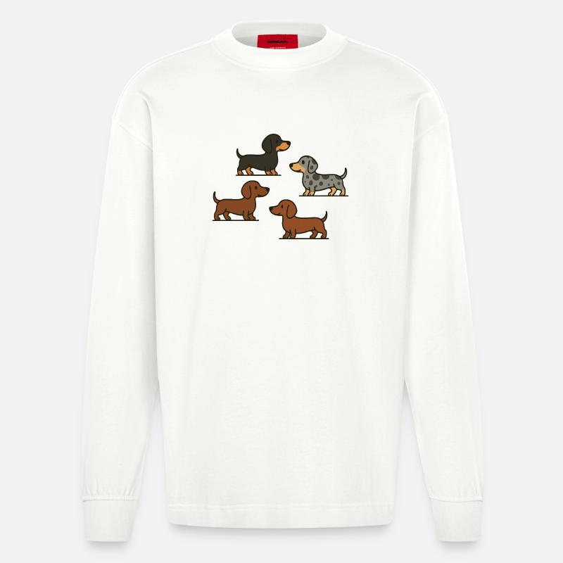 Dachshund Quartett: Spotted & Solid - Heavyweight Oversized Organic Langarmshirt Made in EU - OFF WHITE