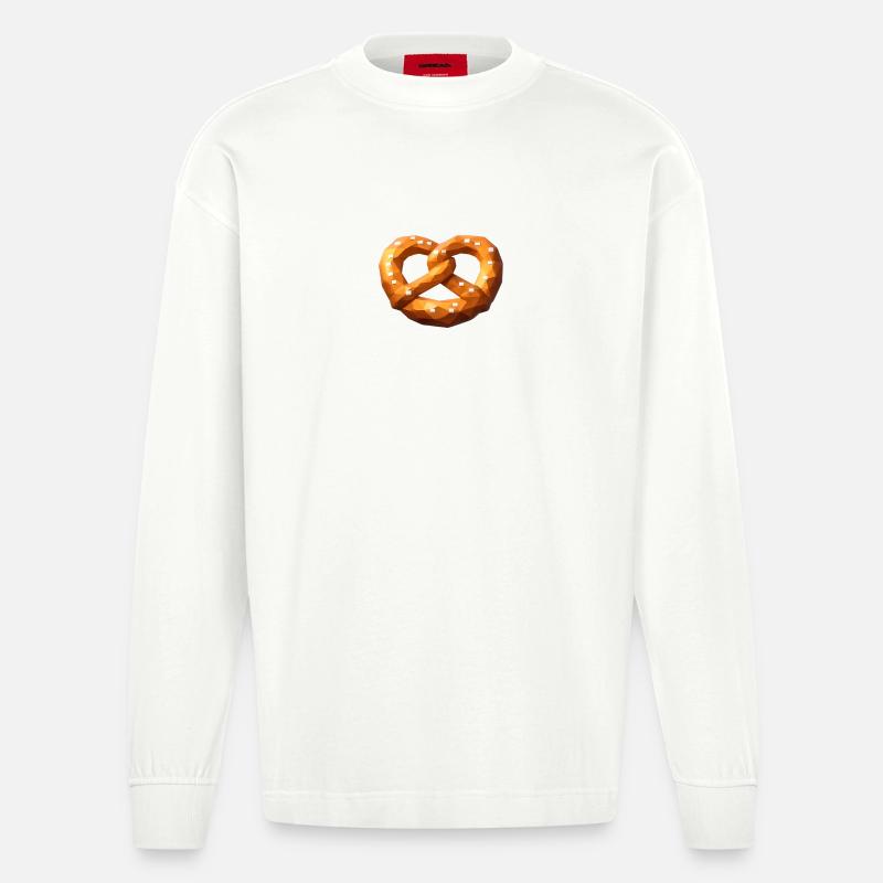 Low Poly Orange Polygonale Brezel - Heavyweight Oversized Organic Langarmshirt Made in EU - OFF WHITE