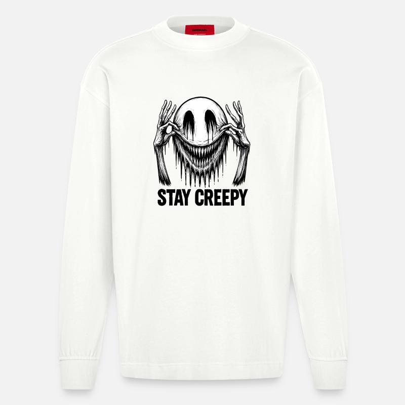 Schmelzendes Lächeln – Dunkle Comic-Horror-Kunst - Heavyweight Oversized Organic Langarmshirt Made in EU - OFF WHITE