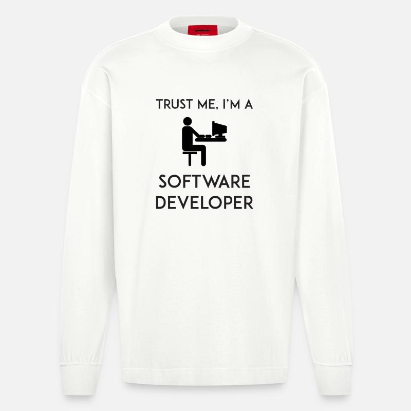 Vertrau mir, ich bin Softwareentwickler - Heavyweight Oversized Organic Langarmshirt Made in EU - OFF WHITE