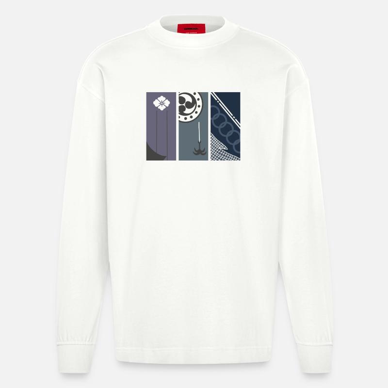 Echos von Edo – Moderne japanische Kunst - Heavyweight Oversized Organic Langarmshirt Made in EU - OFF WHITE