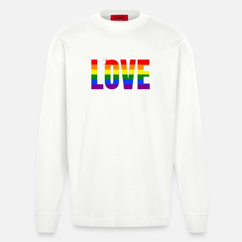 LOVE Rainbow Statement – Bold Equality Message - Heavyweight Oversized Organic Langarmshirt Made in EU - OFF WHITE